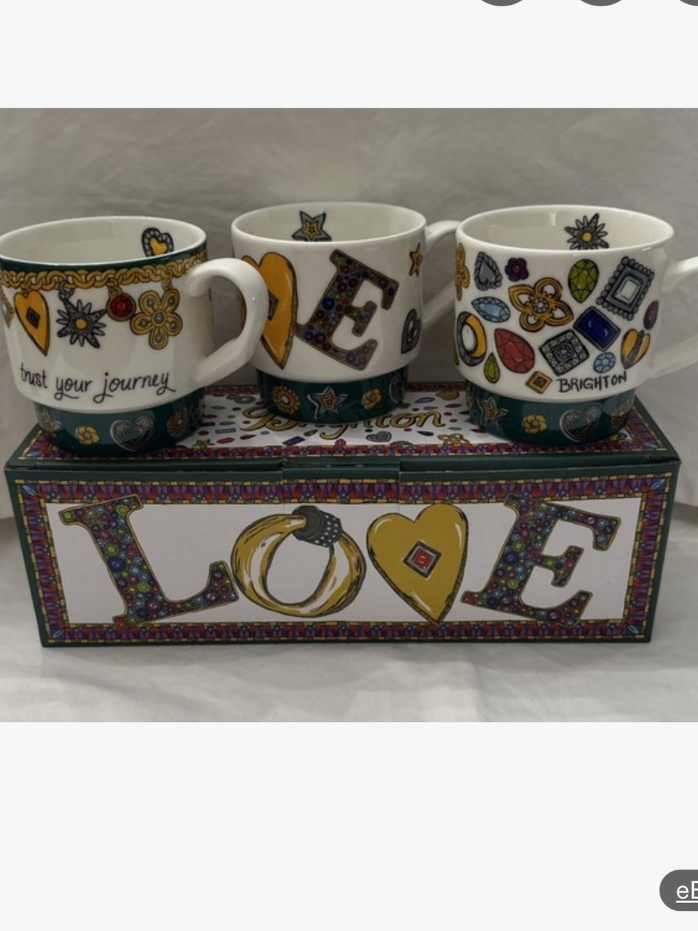 Brighton 'Love' Mugs Discontinued “All you need is Love” Series  Mugs - Set of 3